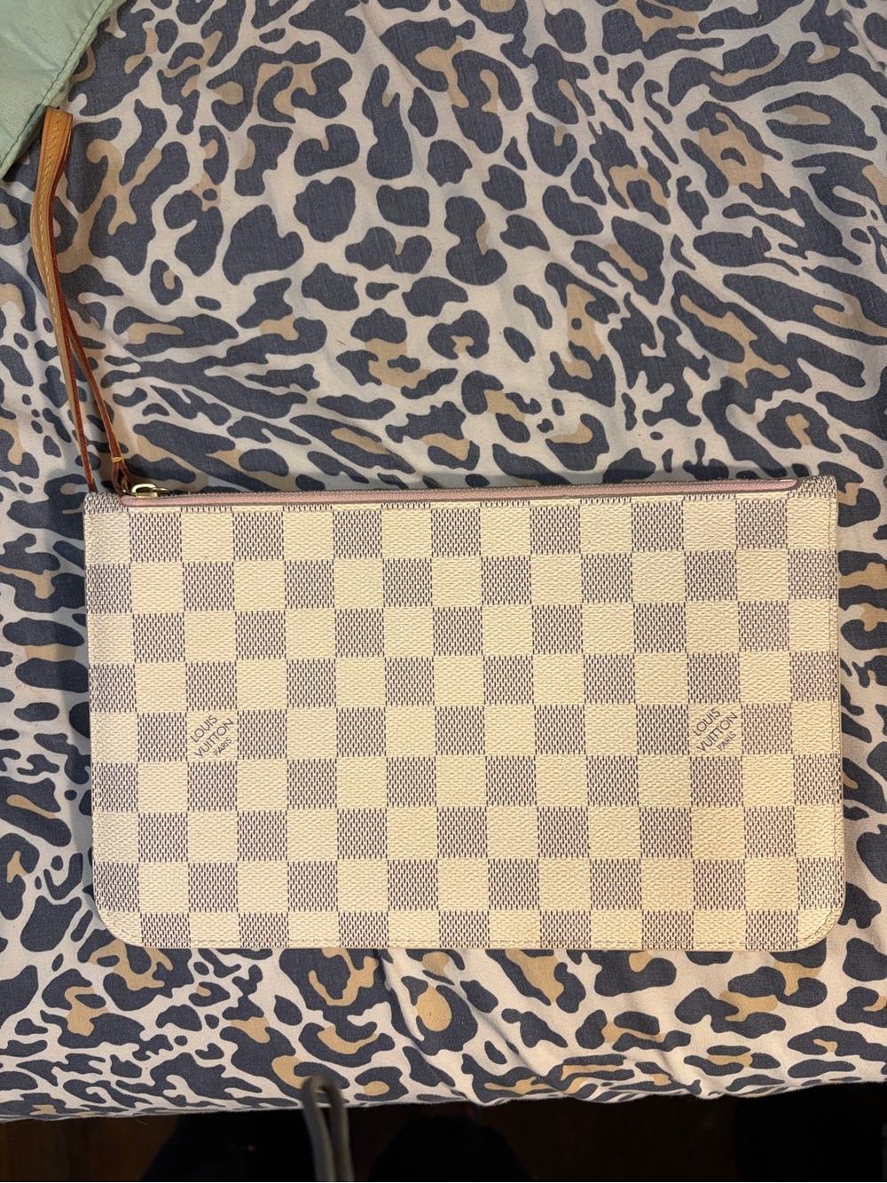 Louis Vuitton Damier Azur Check Wristlet in Cream and Light Blue
